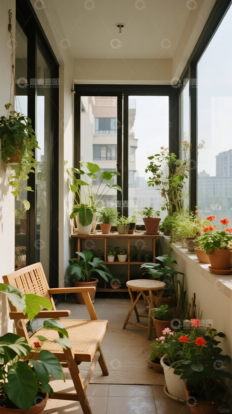 高清大图下载【趣麦麦图】绿意阳台休闲角落