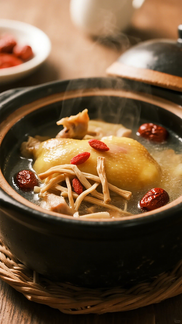 鸡汤香菇红枣砂锅