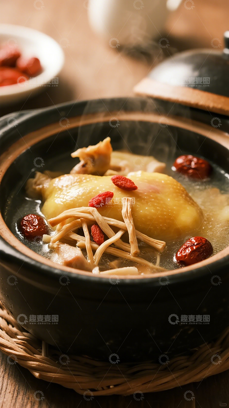 高清大图下载【趣麦麦图】鸡汤香菇红枣砂锅
