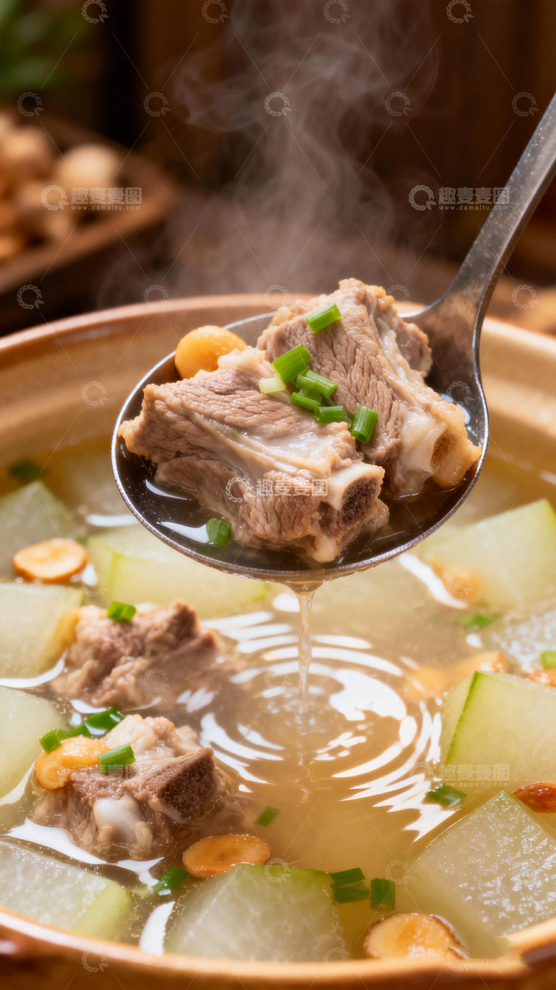 高清大图下载【趣麦麦图】热气腾腾冬瓜排骨汤美食摄影