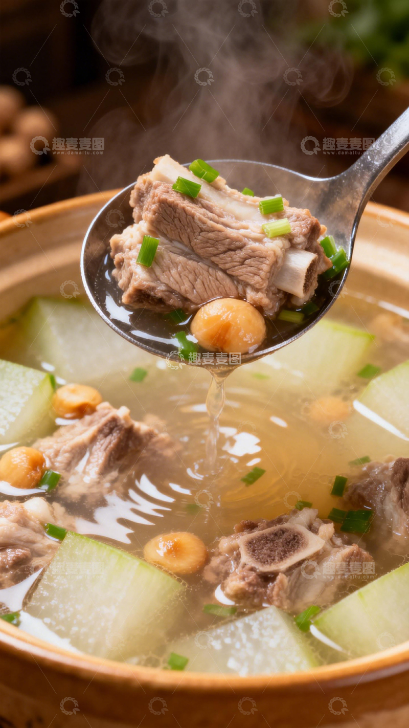 高清大图下载【趣麦麦图】热气腾腾冬瓜排骨汤美食摄