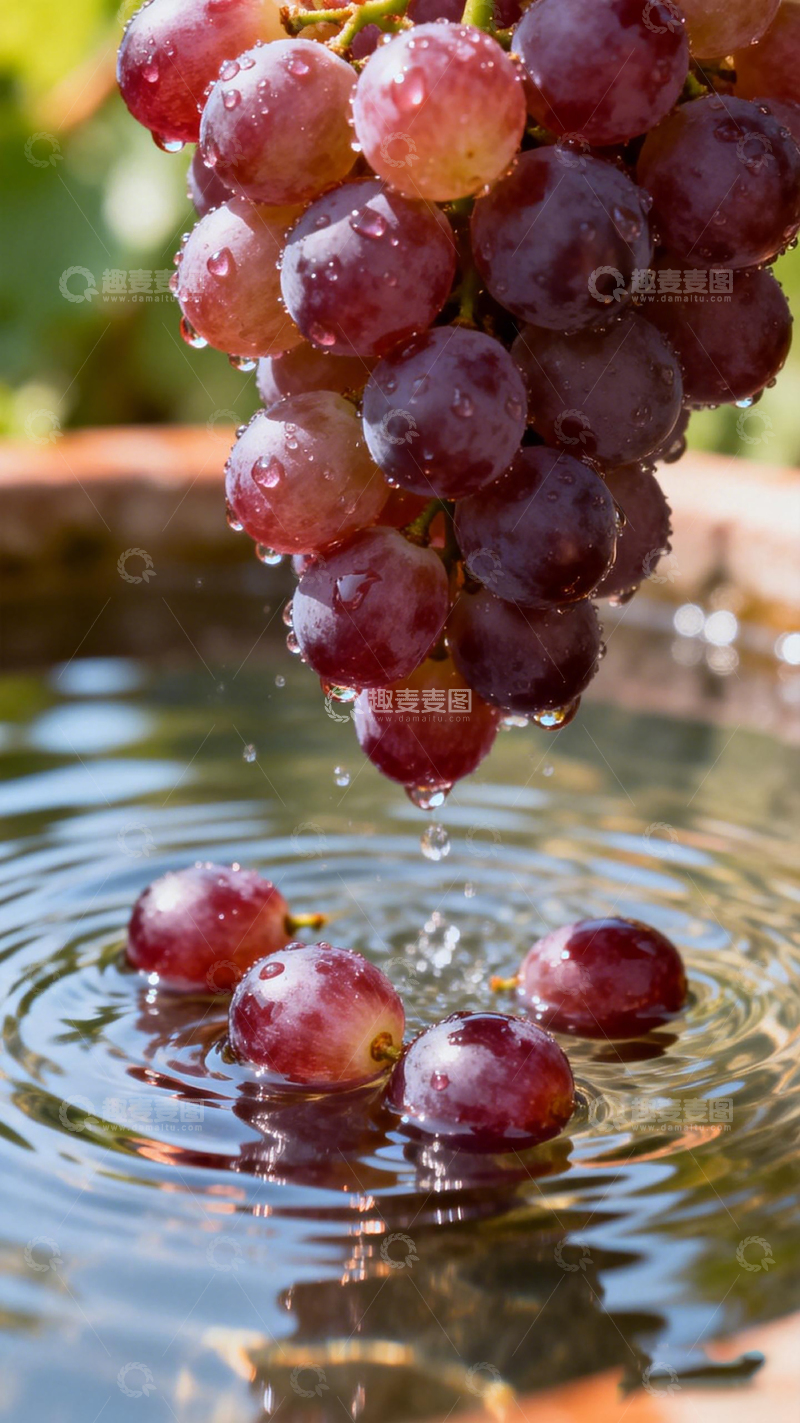 高清大图下载【趣麦麦图】紫葡萄水滴落入水面