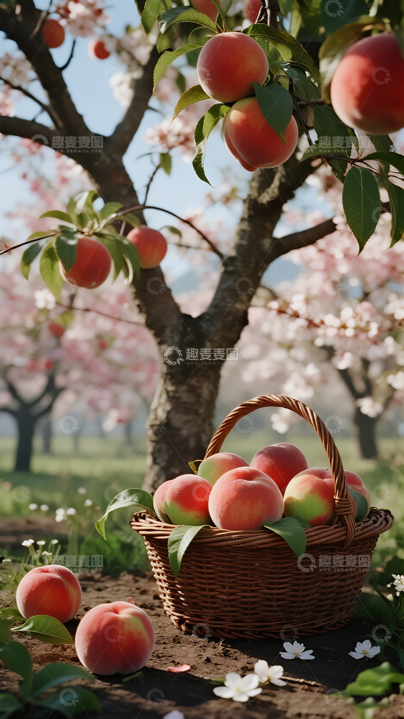 高清大图下载【趣麦麦图】桃园丰收篮中景