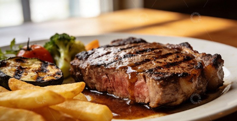 高清大图下载【趣麦麦图】美食摄影烤牛排薯条盘
