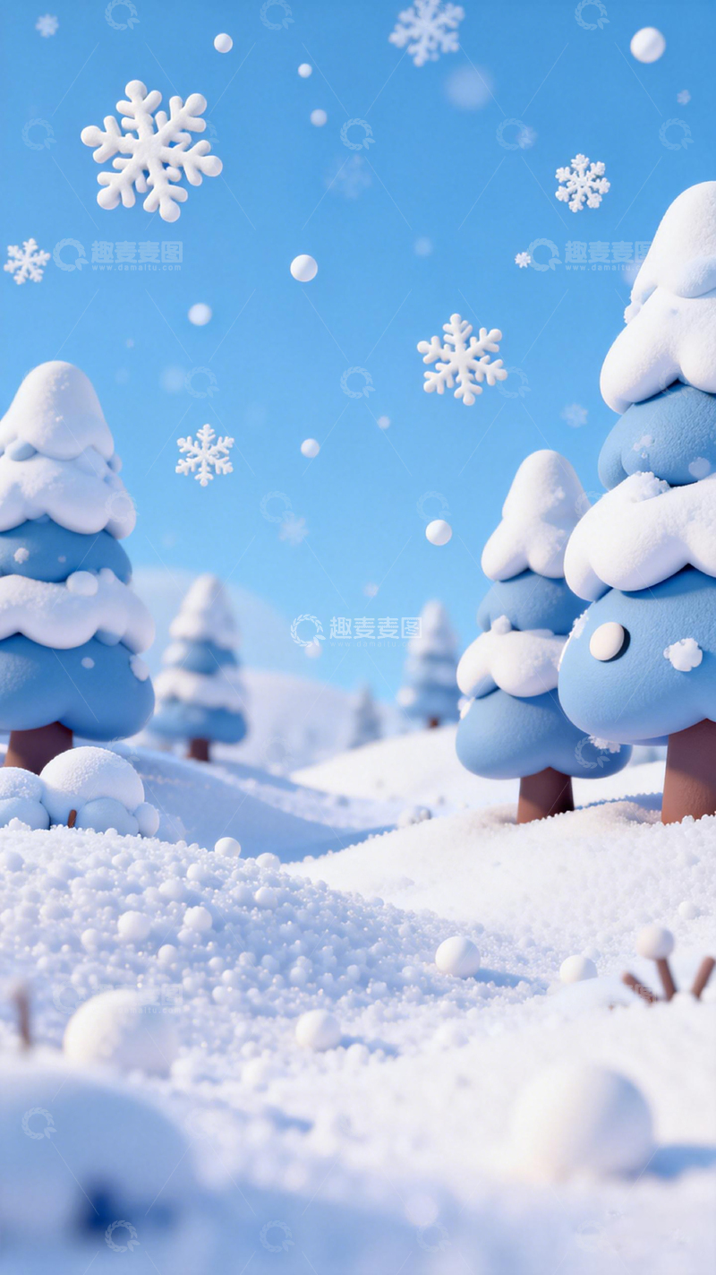 高清大图下载【趣麦麦图】雪景冬季卡通树木雪花