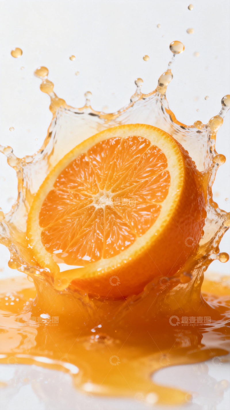 高清大图下载【趣麦麦图】橙片入水溅起果汁