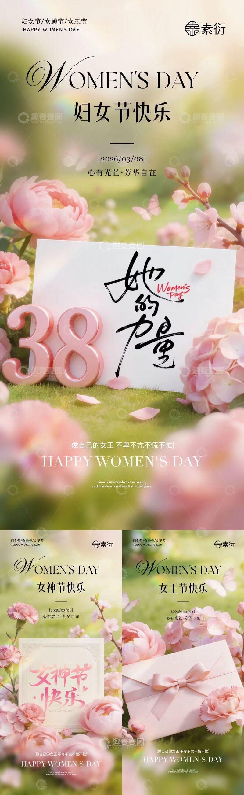 源文件下载【趣麦麦图】鲜花妇女节贺卡设计素材