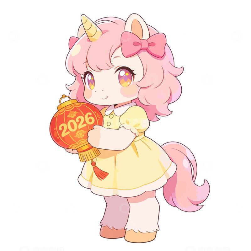 源文件下载【趣麦麦图】2026马年春节Q版白马女生灯笼拟人送福