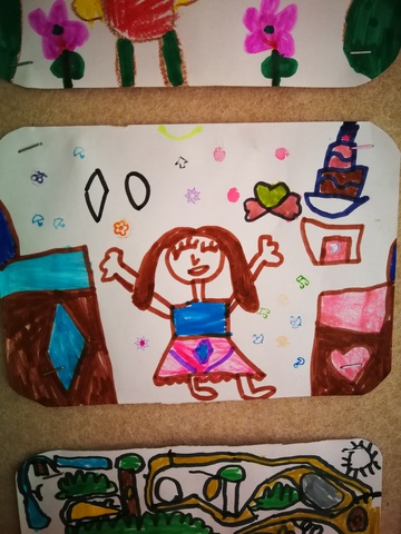 儿童手绘欢乐小女孩场景