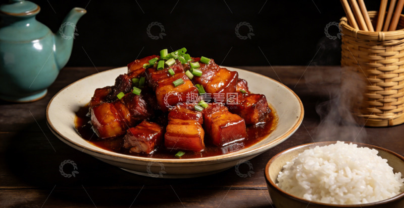 高清大图下载【趣麦麦图】中式红烧肉配白米饭美食摄影