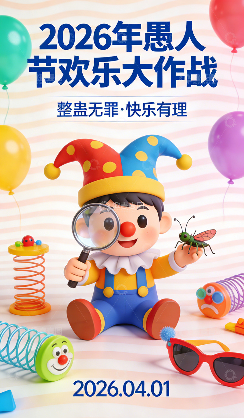 高清大图下载【趣麦麦图】卡通小丑愚人节宣传海报