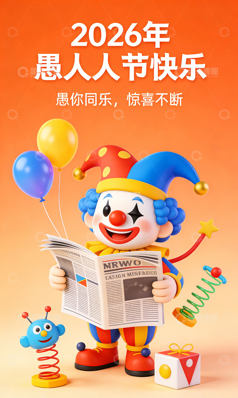 高清大图下载【趣麦麦图】卡通小丑愚人节祝福海报