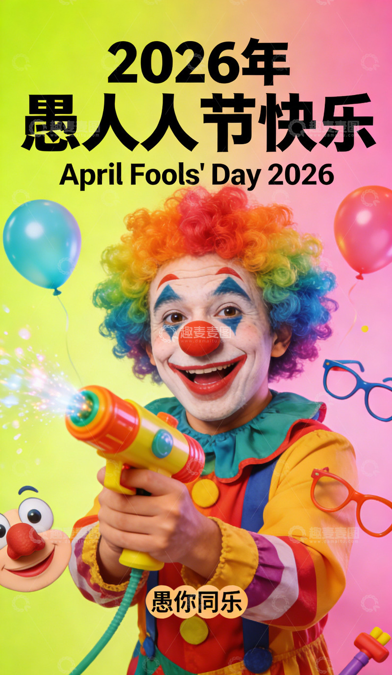 高清大图下载【趣麦麦图】小丑愚人节欢乐海报设计