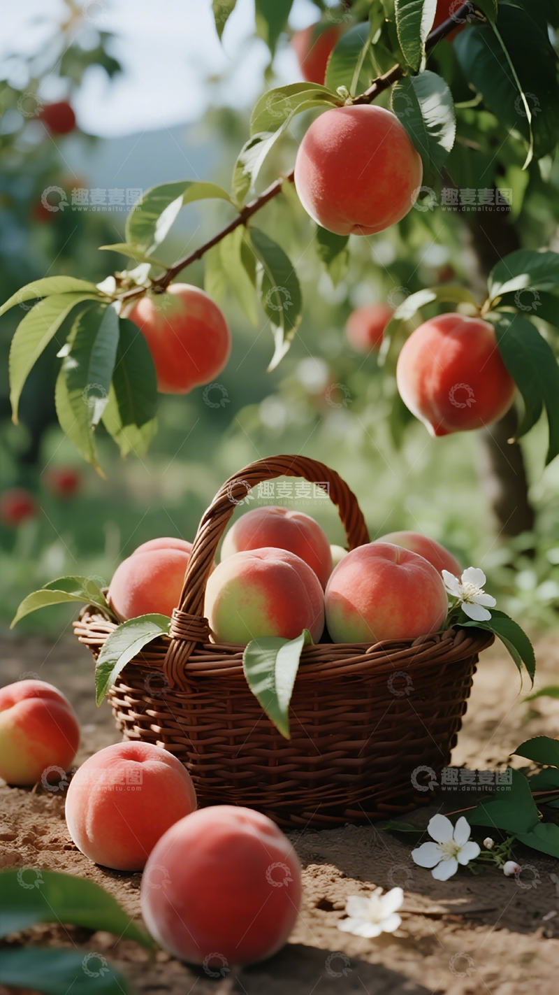 高清大图下载【趣麦麦图】田园风桃子丰收篮子摄影图片