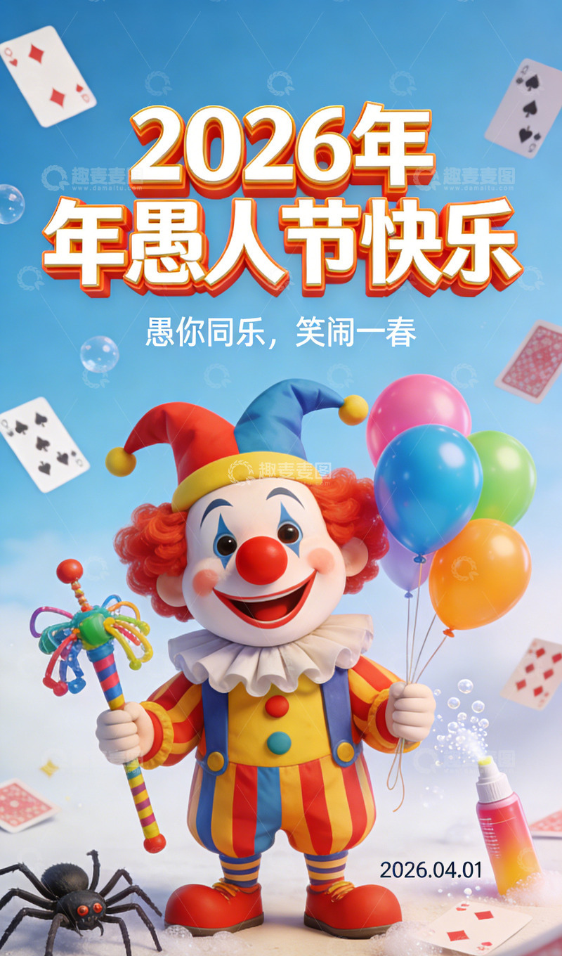 高清大图下载【趣麦麦图】小丑庆祝愚人节宣传海报