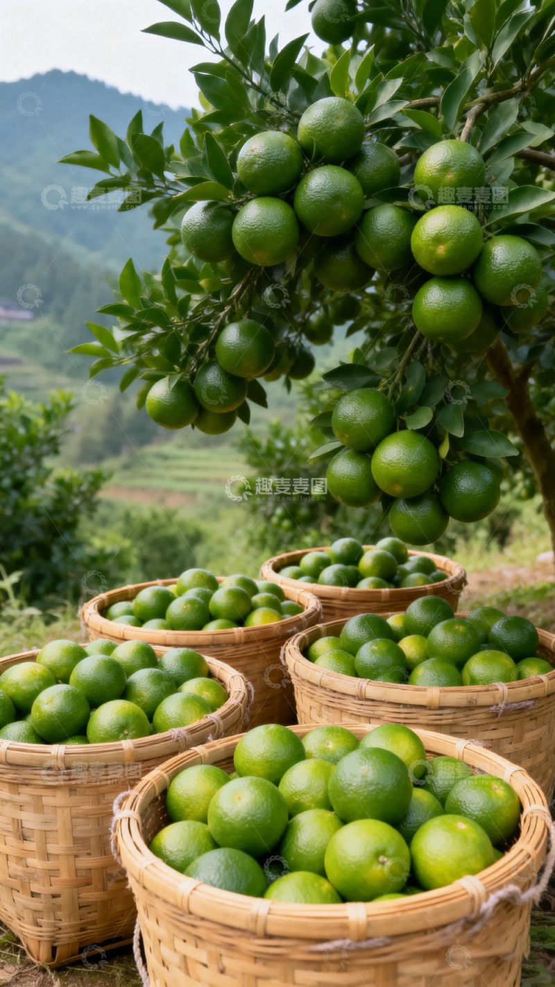 高清大图下载【趣麦麦图】果园丰收橘子满篮