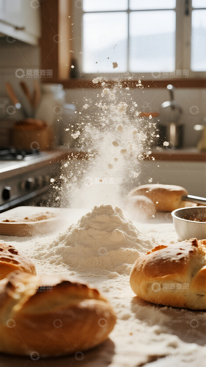 高清大图下载【趣麦麦图】厨房烘焙面粉飞舞美食摄影