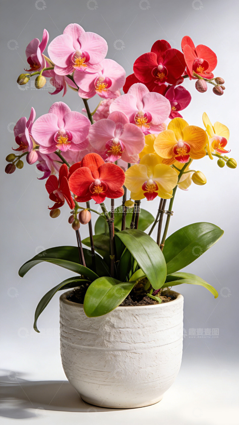 高清大图下载【趣麦麦图】多彩兰花盆栽装饰设计素材