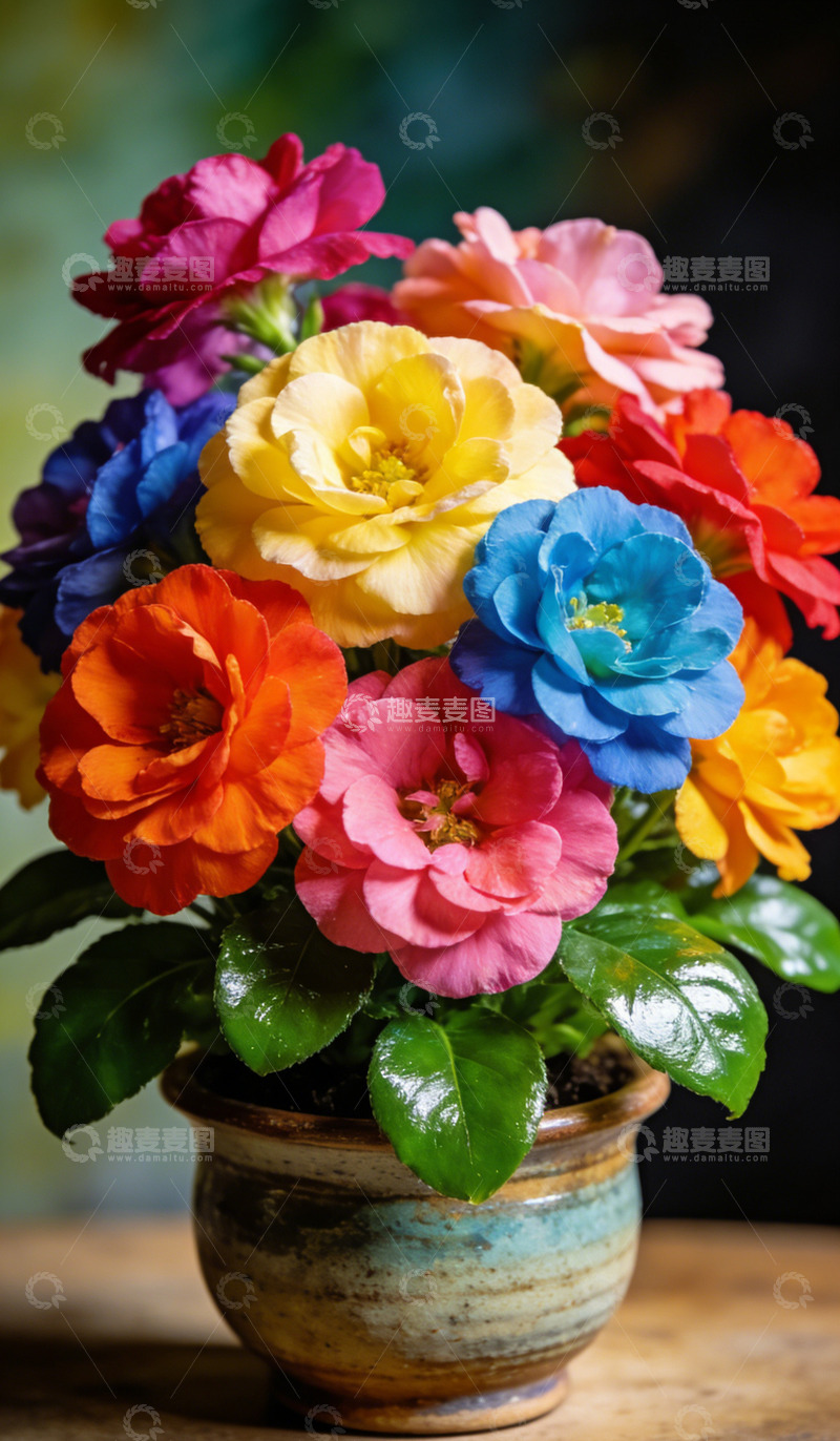 高清大图下载【趣麦麦图】彩花盛开陶瓷盆