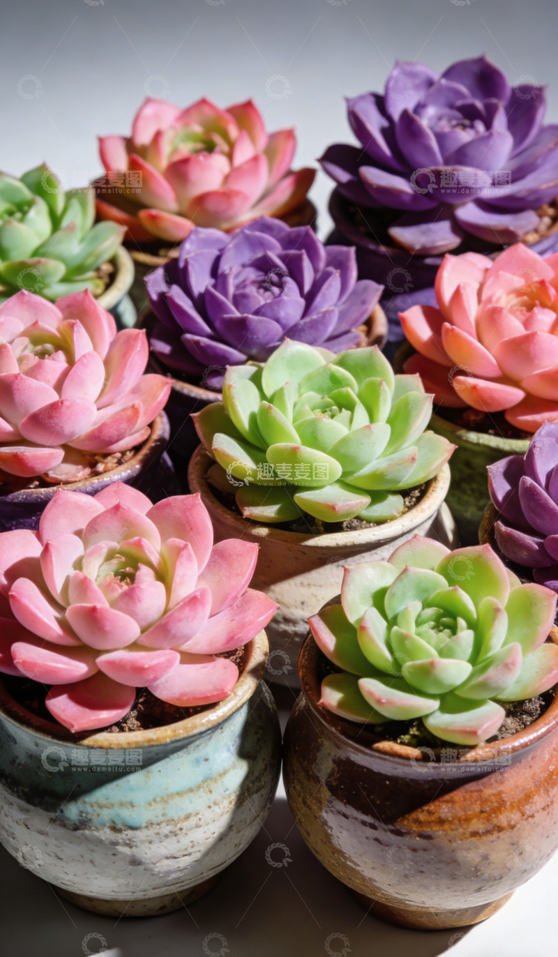 高清大图下载【趣麦麦图】多肉植物盆栽色彩缤纷