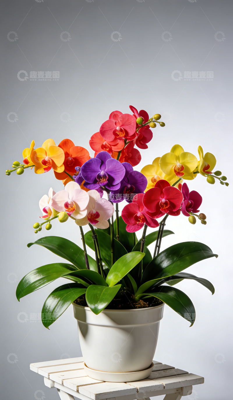 高清大图下载【趣麦麦图】多彩兰花盆栽室内装饰