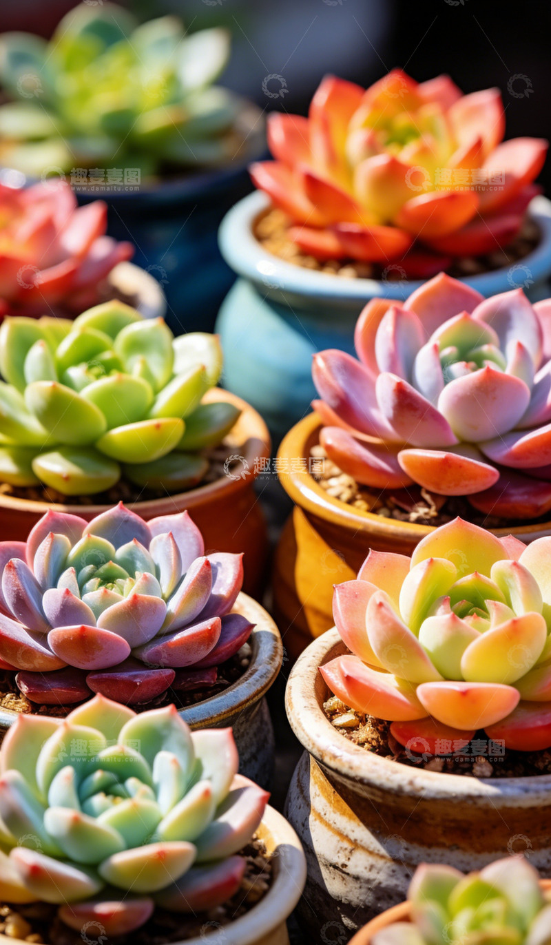 高清大图下载【趣麦麦图】多肉植物盆栽色彩缤纷