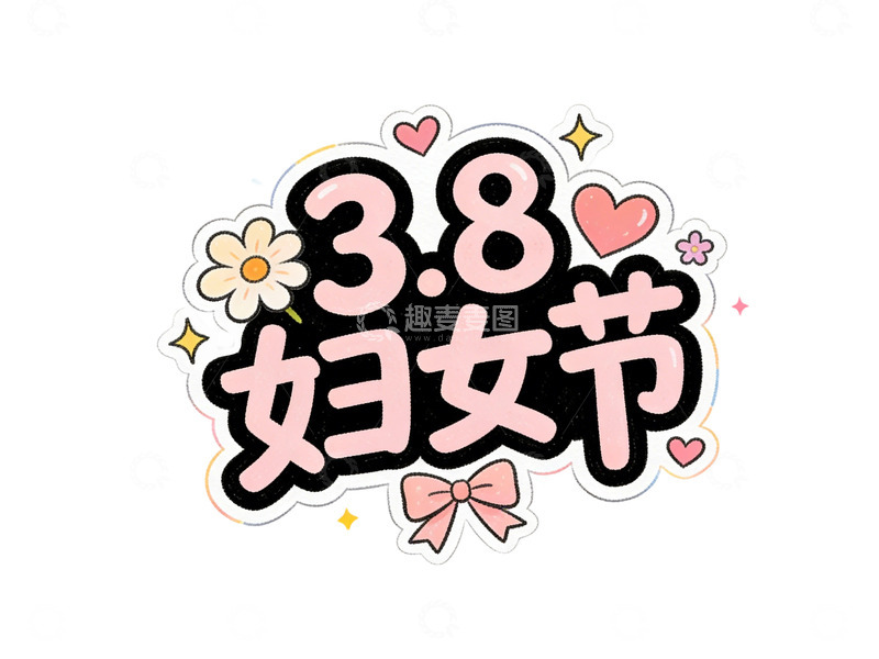 高清大图下载【趣麦麦图】卡通风格妇女节庆祝文字贴纸元素