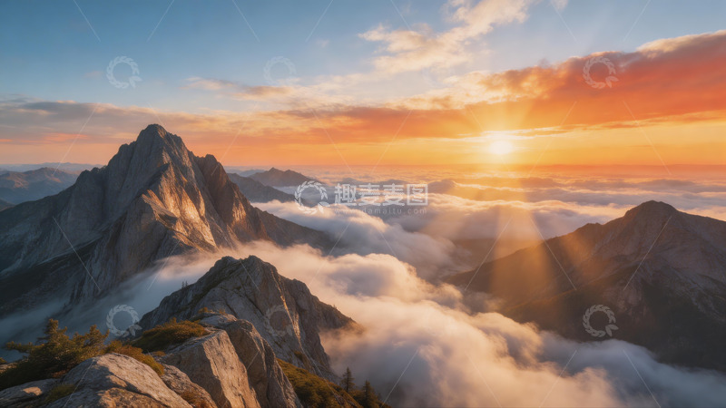 高清大图下载【趣麦麦图】壮观日出山景云海风光摄影