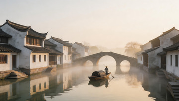 古镇晨曦拱桥风光摄影