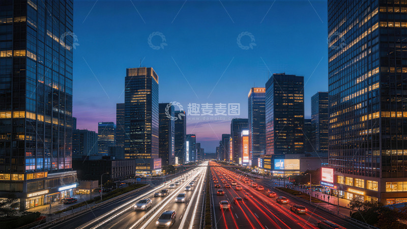 高清大图下载【趣麦麦图】都市夜景车流光轨