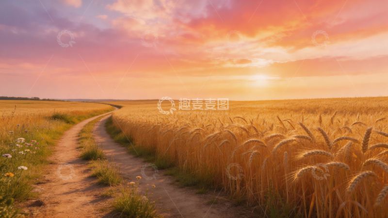 高清大图下载【趣麦麦图】田园落日小径风景图片