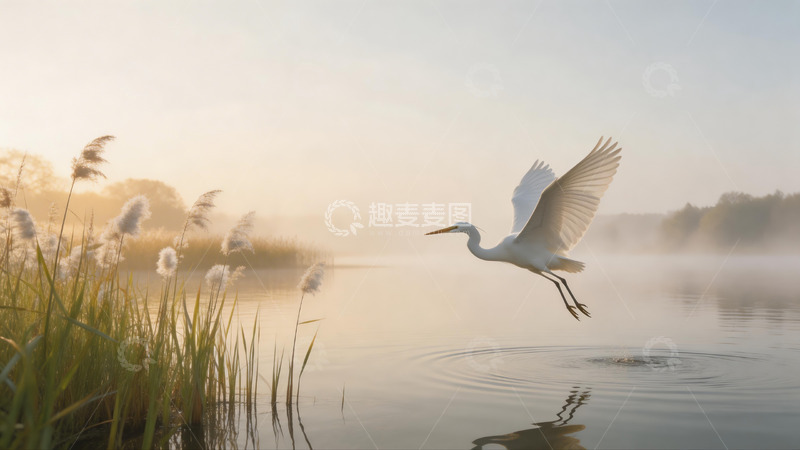 高清大图下载【趣麦麦图】晨雾白鹭飞写实风景