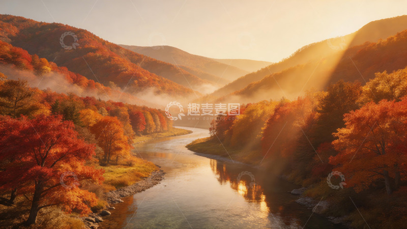 高清大图下载【趣麦麦图】秋景山河日出风光摄影