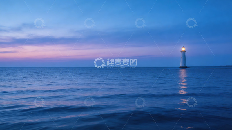 高清大图下载【趣麦麦图】海边灯塔暮色美景摄影