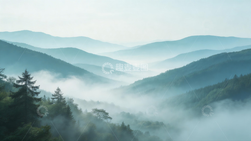 高清大图下载【趣麦麦图】山谷晨曦云雾缭绕