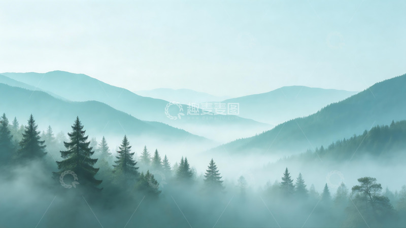 高清大图下载【趣麦麦图】水墨山水雾气森林风光
