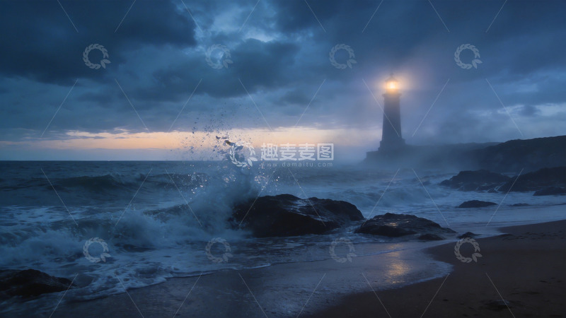 高清大图下载【趣麦麦图】海岸灯塔夜色风光摄影