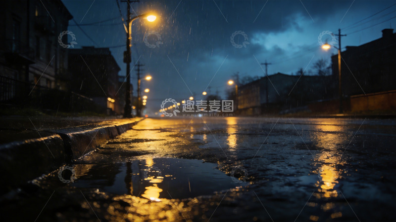 高清大图下载【趣麦麦图】雨夜街景灯光反射