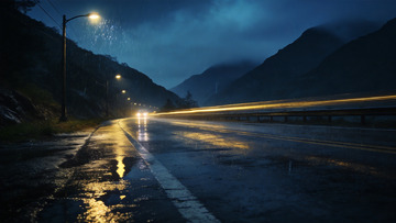 雨夜山路光影