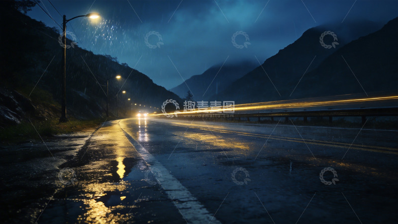 高清大图下载【趣麦麦图】雨夜山路光影