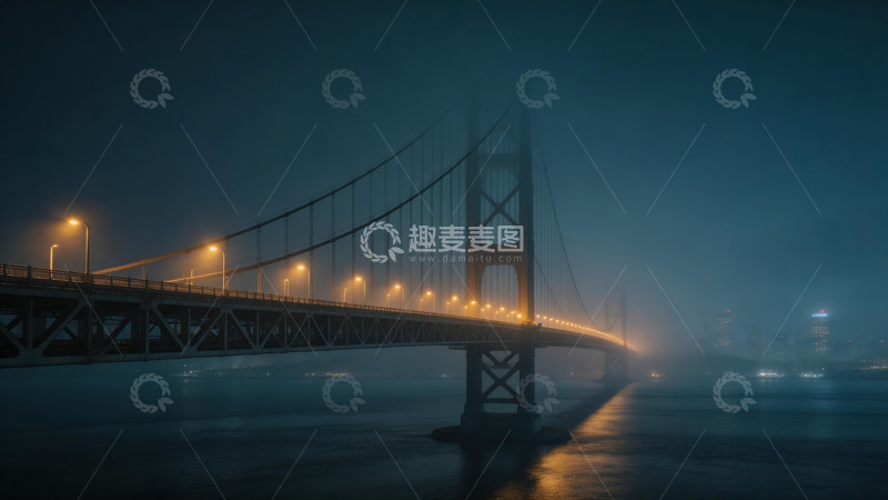 高清大图下载【趣麦麦图】雾中桥梁夜景