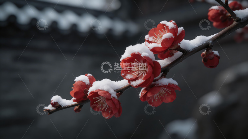 高清大图下载【趣麦麦图】雪中红梅绽放