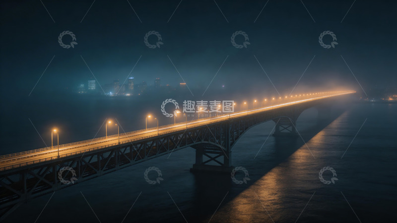 高清大图下载【趣麦麦图】夜色桥梁雾蒙蒙