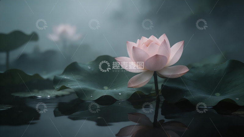 高清大图下载【趣麦麦图】雾中荷花静谧美景