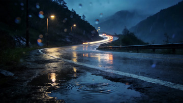 雨夜山路风光摄影图片