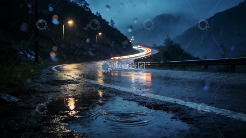 高清大图下载【趣麦麦图】雨夜山路风光摄影图片