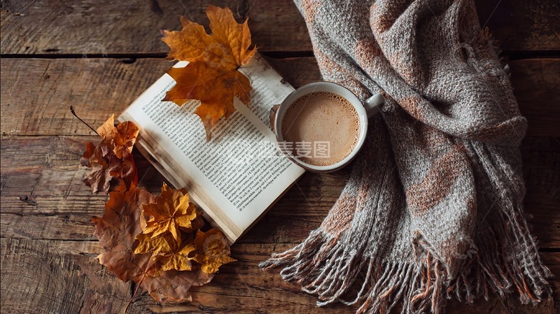 高清大图下载【趣麦麦图】落叶与咖啡的静谧交响