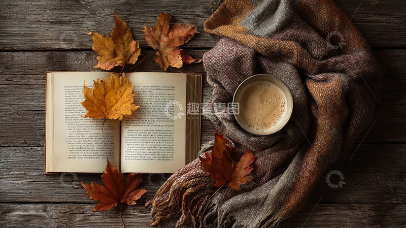 高清大图下载【趣麦麦图】秋日暖意在书页与咖啡之间