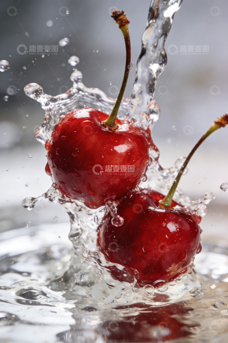 高清大图下载【趣麦麦图】樱桃入水瞬间摄影1