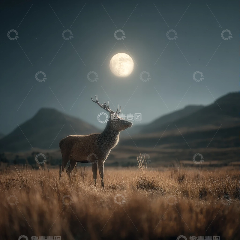 高清大图下载【趣麦麦图】月光下的孤独巨鹿奇境
